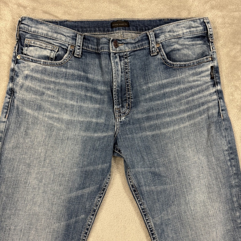 Silver Jeans Co Mens 40x30 Gordie Blue Loose Relaxed Straight Stretch Whiskered - Picture 7 of 16